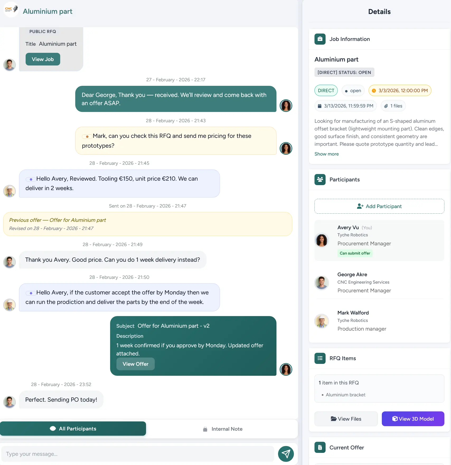 Private team discussion about supplier selection