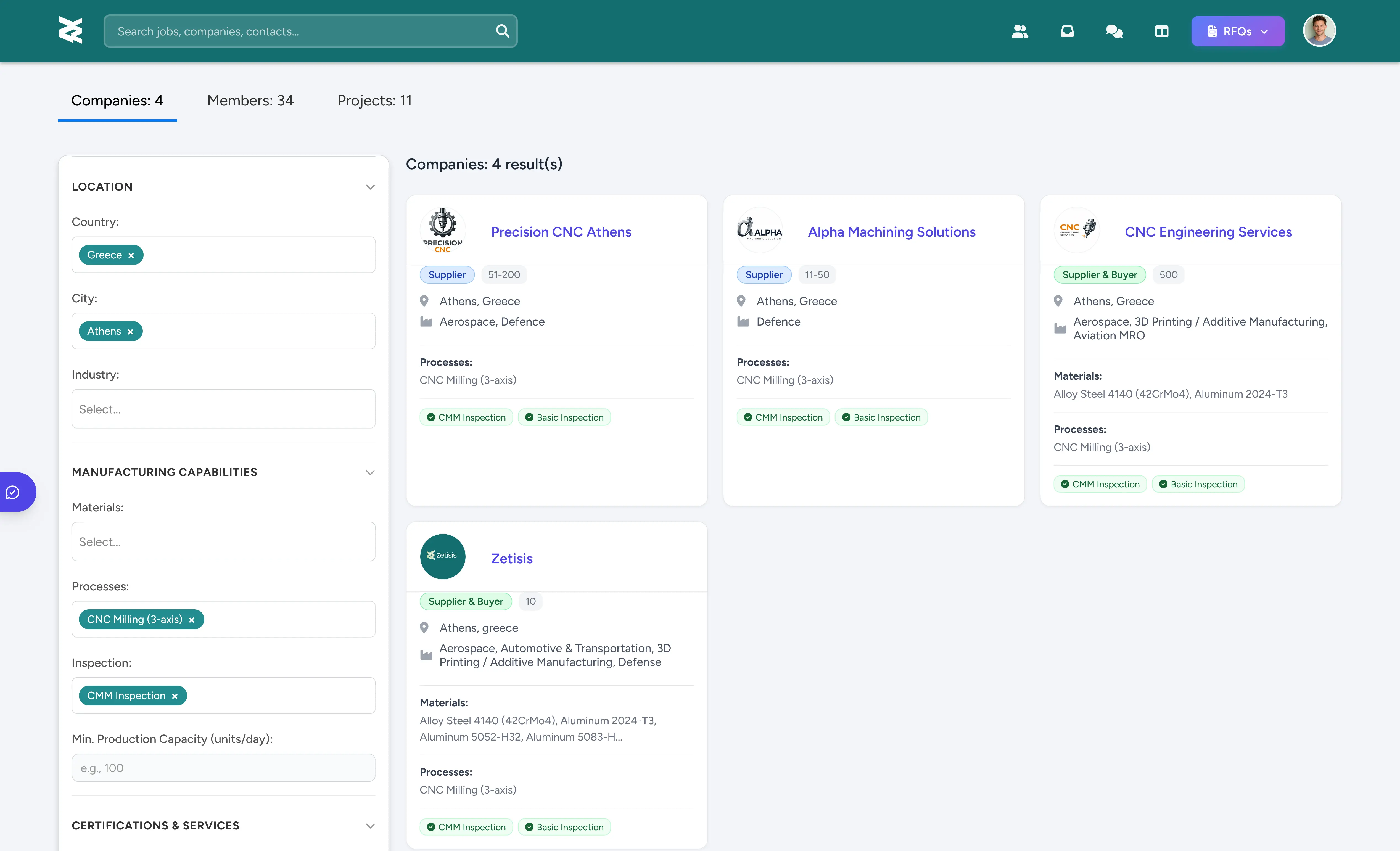 Search suppliers by capability